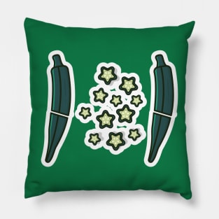 Green Broken Okra vegetable with Okra pieces vector illustration. Food nature icon concept. Healthy fresh vegetable food Okra icon design. Pillow