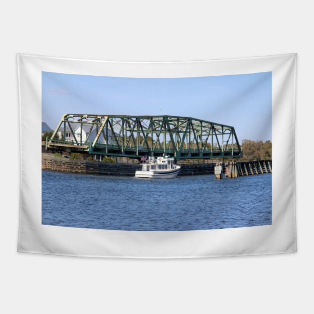 Swing Bridge And Boat Tapestry by Cynthia48