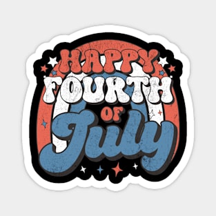 Vintage Groovy Happy 4th of July American Retro Patriotic Magnet