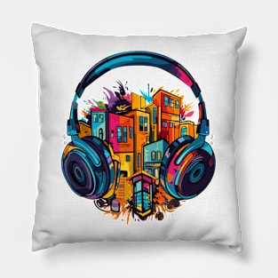 Headphone Music Non Stop Fun Urbain City Life Pillow