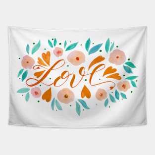 Love and flowers - orange and green Tapestry