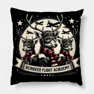 Vintage Reindeer Flight Academy Pillow