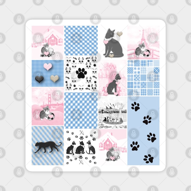 Cat Lovers Patchwork Pattern Magnet by KC Morcom aka KCM Gems n Bling aka KCM Inspirations