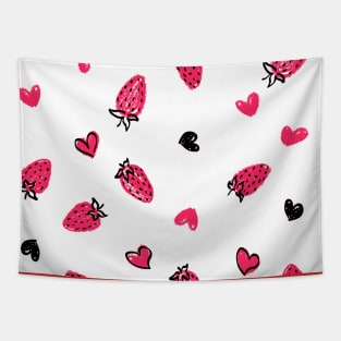 White Strawberry Love Tapestry