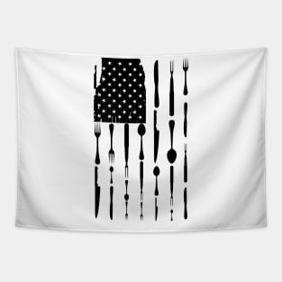 Chef Cook Tools In American Flag Tapestry