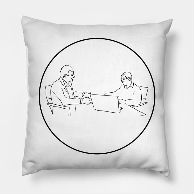 Business negotiations. Business partners. The conversation of men at the table. Interesting design, modern, interesting drawing. Hobby and interest. Concept and idea. Pillow by grafinya