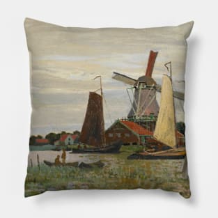 A Mill in Zaandam by Claude Monet Pillow