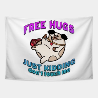 Free Hugs Just Kidding Dont Touch Me Blue Tapestry