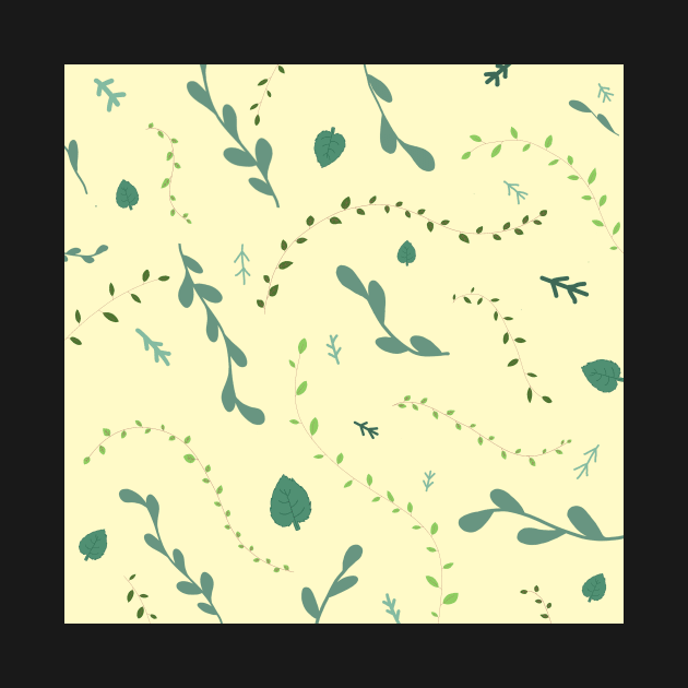 Green leaves floral pattern - lemon background by UnseenGhost