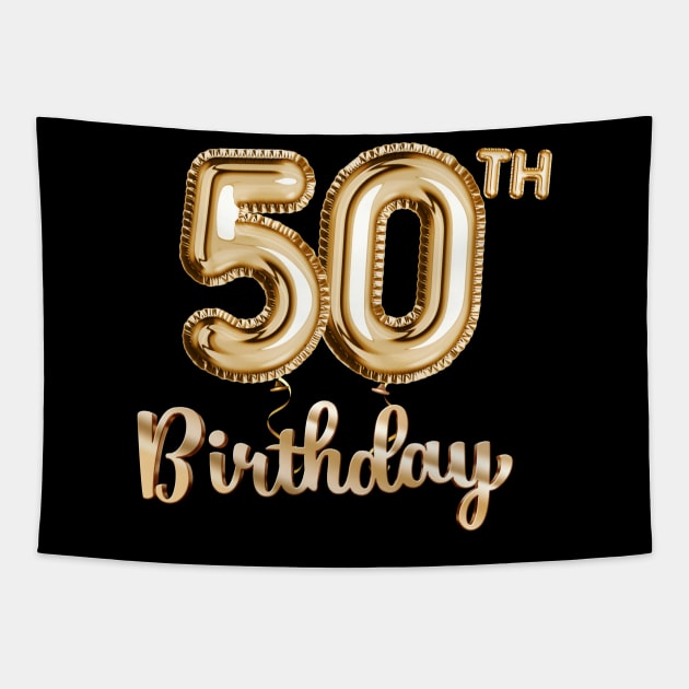 50th Birthday Gifts - Party Balloons Gold Tapestry by BetterManufaktur