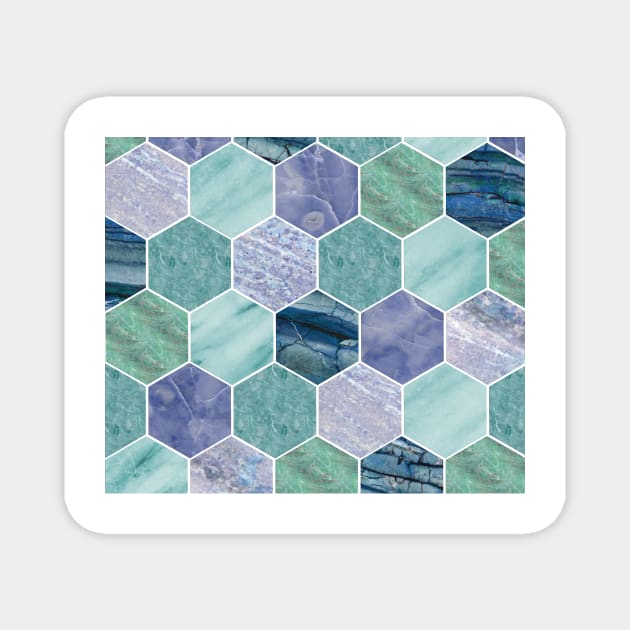 Mixed greens & blues - marble hexagons Magnet by marbleco