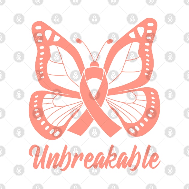 Peach Butterfly Awareness Ribbon Unbreakable by FanaticTee