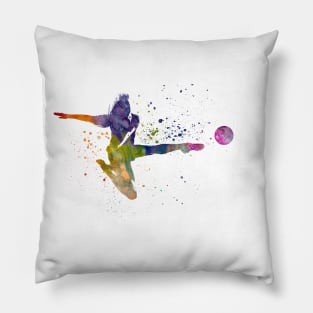 Woman footballer in watercolor Pillow