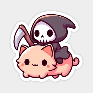The Grim Reaper riding a cute cat Magnet