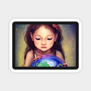 little girls Save the earth Magnet