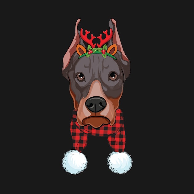 Cute Dobermann Christmas Buffalo Plaid & Reindeer Antlers Dog by UNXart