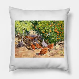 Hens In My orange Grove Pillow