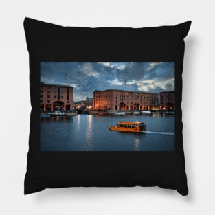 Albert Dock Liverpool at dusk with a yellow Duck Marine Craft Pillow