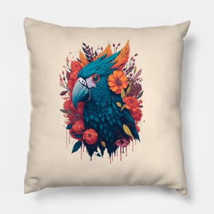 Flower Bloom Cockatoo Parrot Bird In Vintage Retro Style Pillow