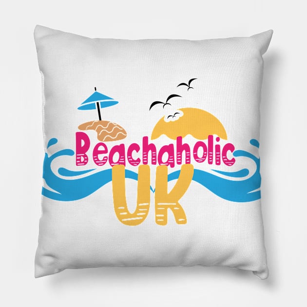 Beachaholic in UK, UK Pillow by ArtDesignDE