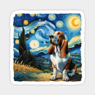 Starry Basset Hound Dog Portrait - Pet Portrait Magnet