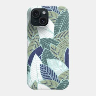 Leaf wall // pattern // navy blue pine and sage green leaves mint lines Phone Case