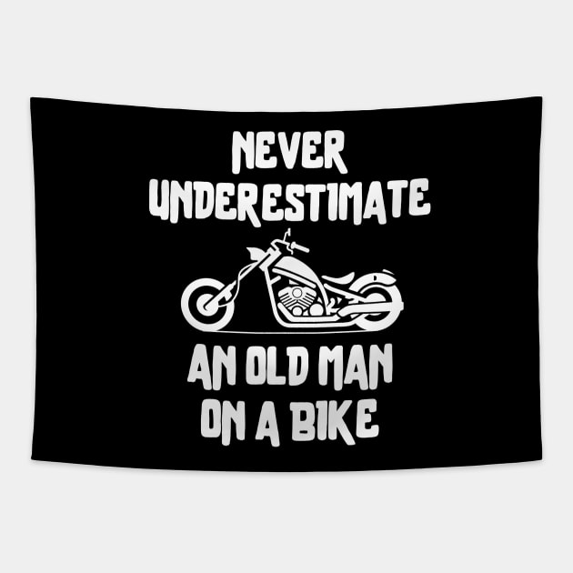 Never underestimate an old man on a bike Tapestry by mksjr