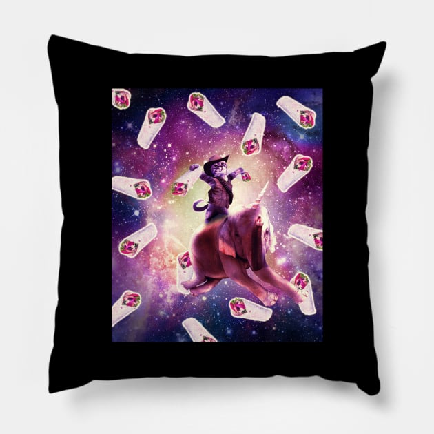 Cowboy Space Cat On Elephant Unicorn - Burrito Pillow by Random Galaxy