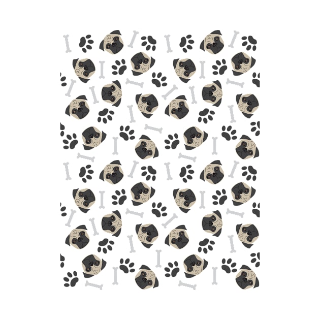 Pug, paw and bones pattern by sigdesign