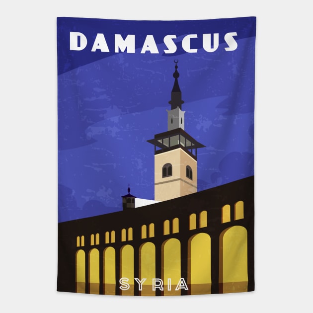 Damascus, Syria.Retro travel poster Tapestry by GreekTavern