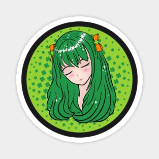 Anime St. Patrick's Day Lucky Anime Girl Shamrocks Rainbow Magnet