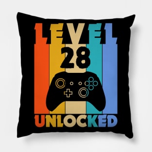 Level 28 Unlocked Funny Video Gamer Birthday Novelty T-Shirt Pillow