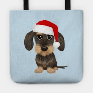 Wirehaired Dachshund with Santa Hat Cute Teckel Christmas Tote