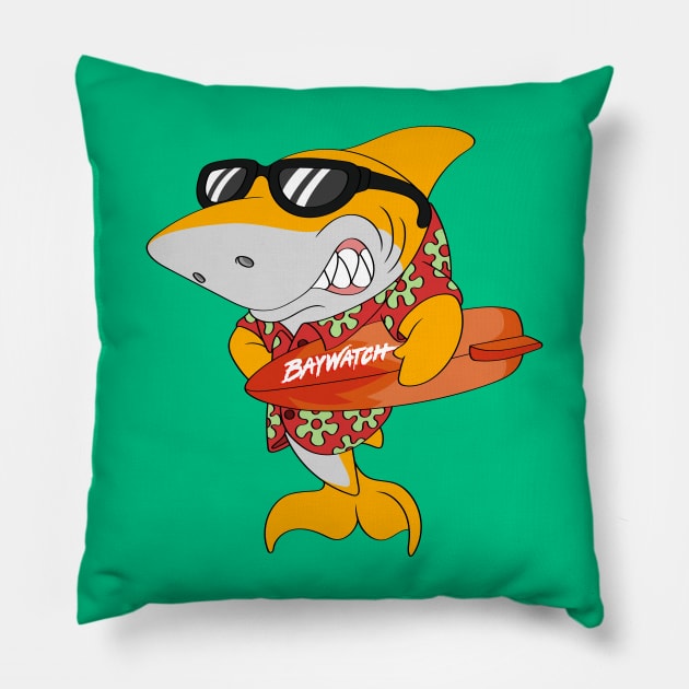 Mitch The Daddy Shark Baywatch Guard - Yellow Sharky Version Pillow by Celestial Crafts