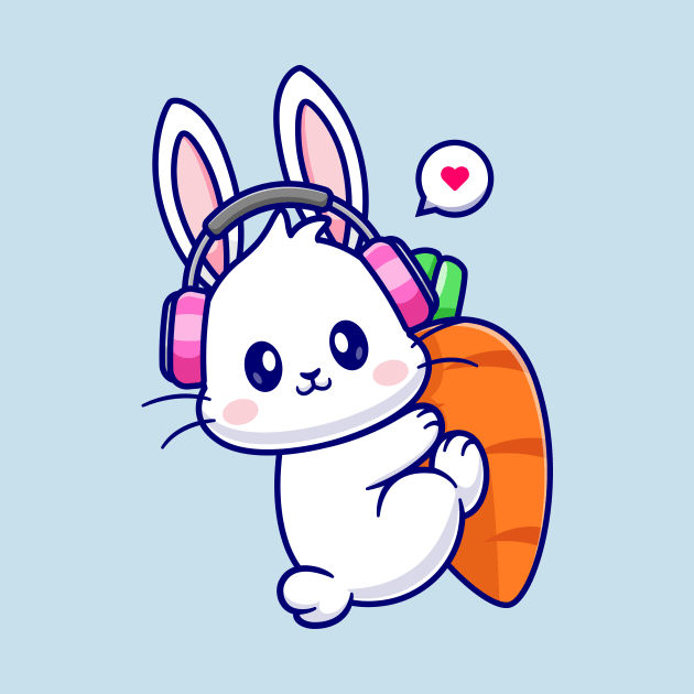 Cute Rabbit Hug Carrot With Headphone Cartoon by Catalyst Labs