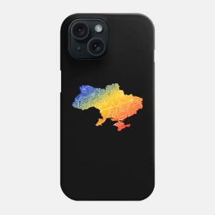 Colorful mandala art map of Ukraine with text in blue, yellow, and red Phone Case