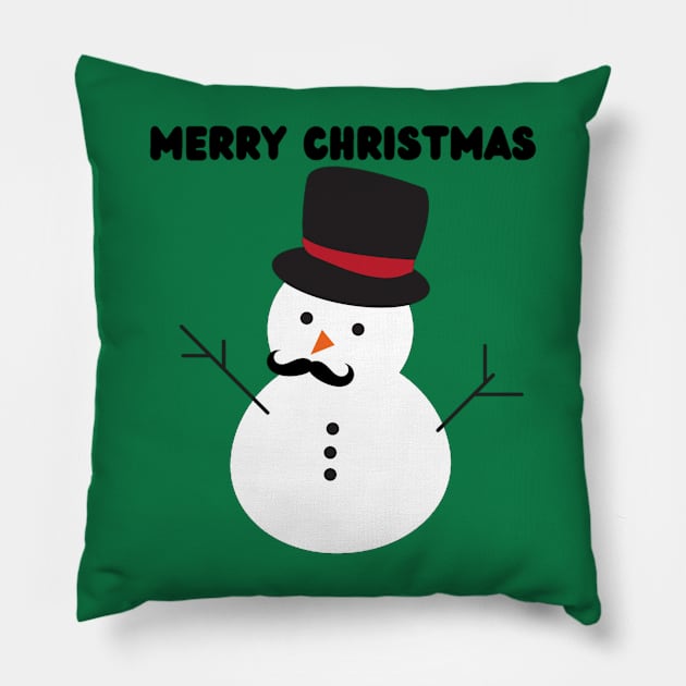 Merry Christmas - Cute Funny Snowman with Mustache and Carrot Pillow by Trendy-Now