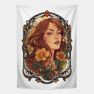 A portrait of a woman in the Art Nouveau style Tapestry