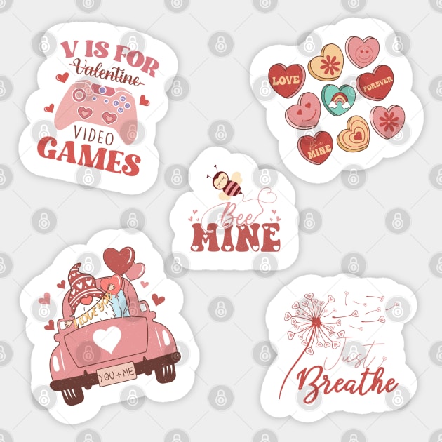 Retro Valentine Sticker Bundle, Retro Valentines Stickers Bu