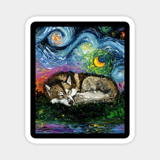 Sleepy Brown Husky Night Magnet