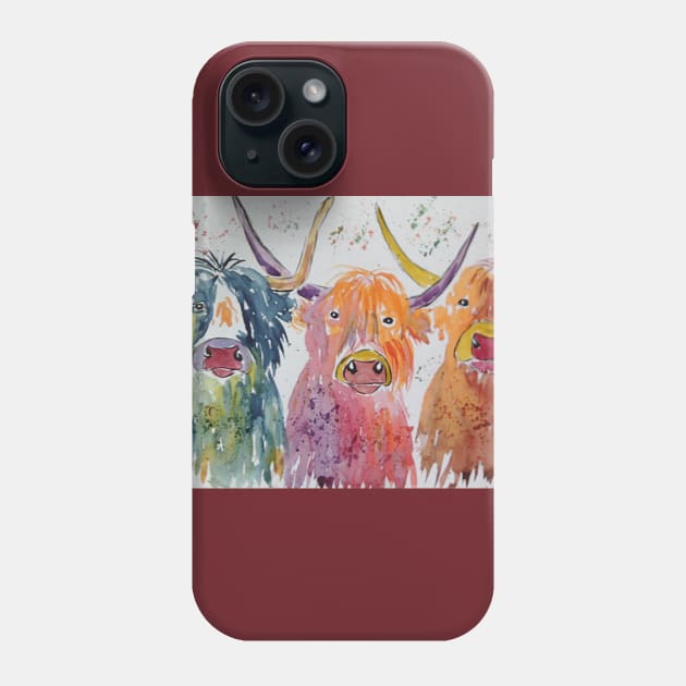 Three funny colourful Highland Cows Phone Case by Casimirasquirkyart