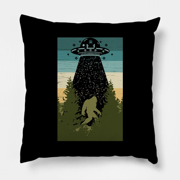 Bigfoot Ufo Abduction Pillow by Tesszero