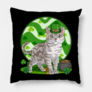 American Shorthair Cat St. Patricks Day Leprechaun Pillow