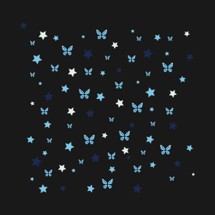 Blue Stars and Butterflies Pattern T-Shirt