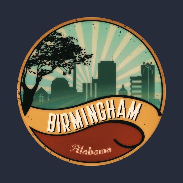 Birmingham City Skyline T-Shirt Alabama Retro Vintage 80s by DimDom