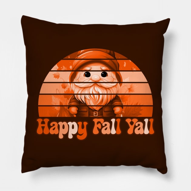 Groovy Happy Fall Gnome Vintage Sunset Retro Pillow by NearlyNow