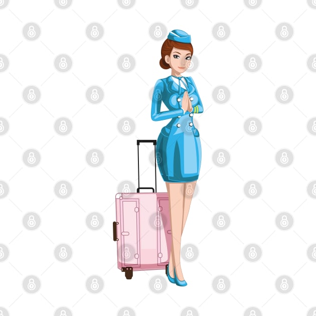 Professional Air Hostess with Luggage Cartoon by mumeaw