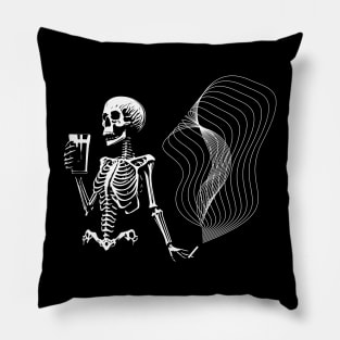 Skeleton smoking and drinking beer Pillow