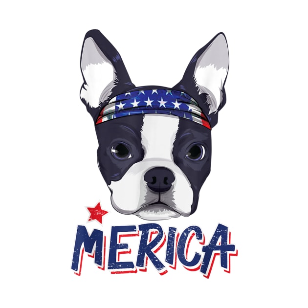Boston Terrier Merica Bandana USA Flag 4th Of July by Xamgi