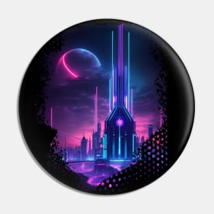 Neon City Night Landscape - AI Art Pin